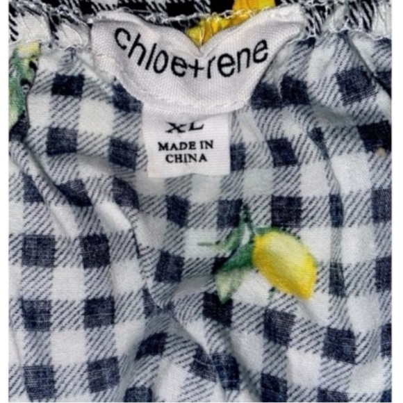 Ladies Chloe + Rene Brand Gingham Patterned BLK WHT Blouse w/Lemon Details SZ XL - Picture 5 of 5